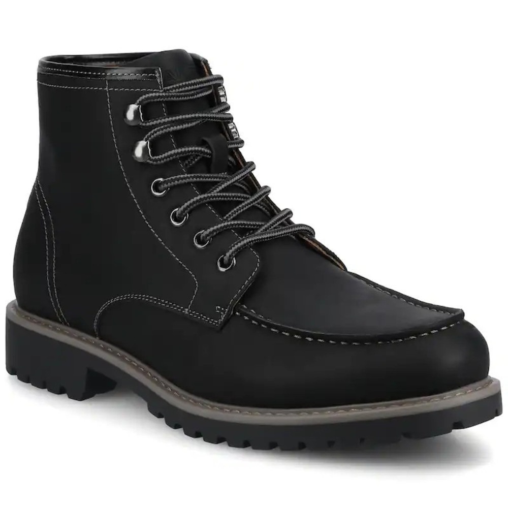 Vance Co Mens Zeus Moc Toe Boots Black Vegan Leather Lug Sole Size 9 M/W NWT